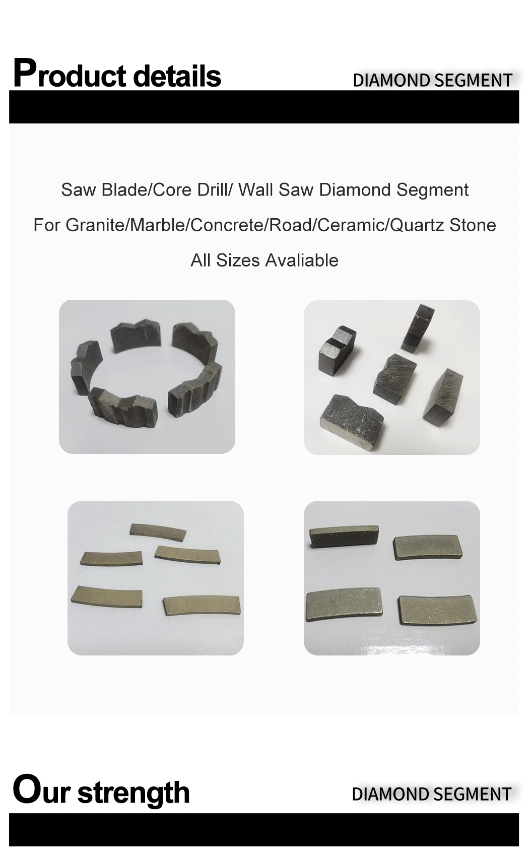 Long Lifespan Diamond Saw Blade Wall Saw Hole Saw Core Drill Bit Segments for Hard Granite